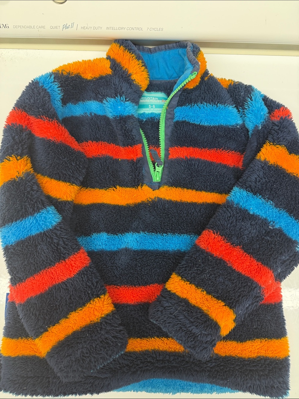 Kids Plush Half-Zip Pullover Sweatshirt - Navy with Bright Multicolor Stripes